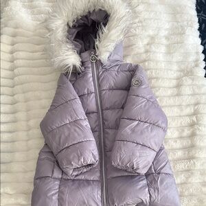 Michael Kors Lilac Puffer Jacket with Faux Fur Trim